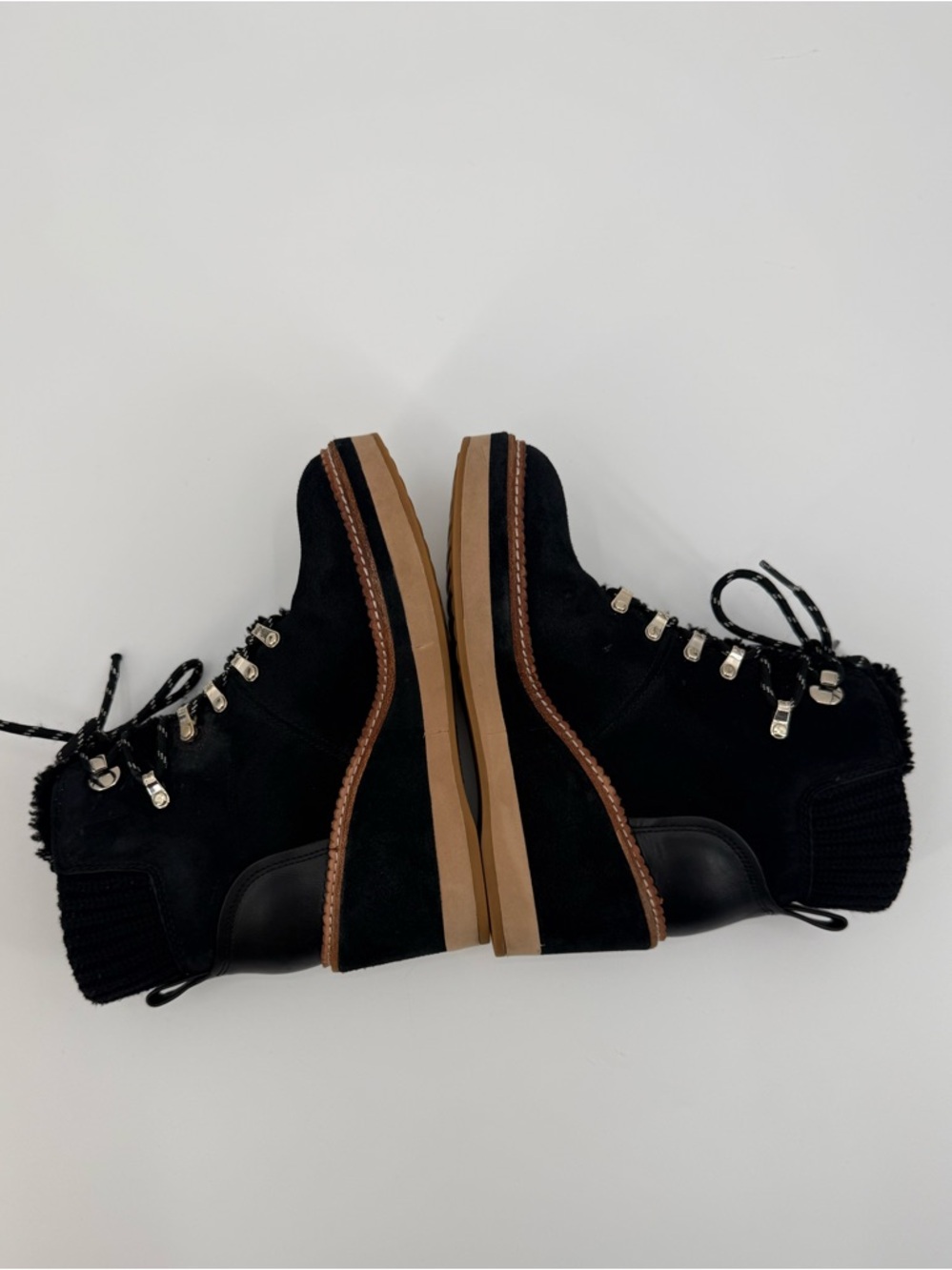 Kate Spade Willow Wedge Lace Up Knit Collar Suede Platform Booties SZ 7.5B - Picture 10 of 16